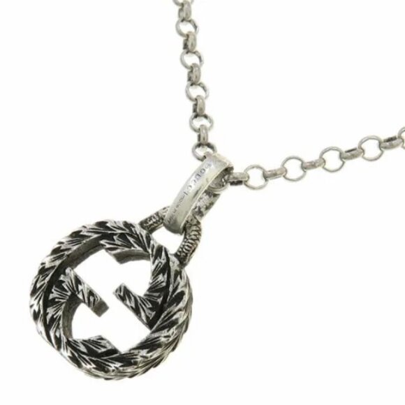 GUCCI Interlocking G Arabesque Necklace 19" Silver 925 Auth #4822 - Picture 1 of 9